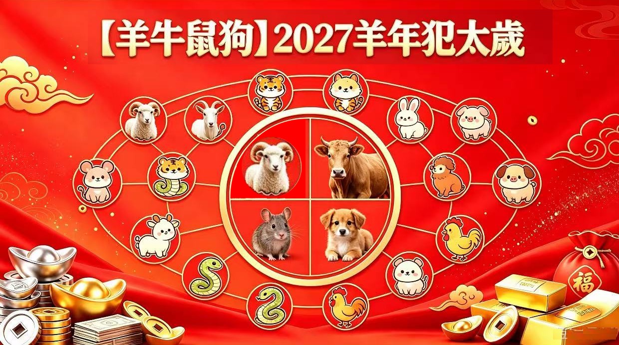 2027羊年12生肖犯太歲【羊牛鼠狗】
